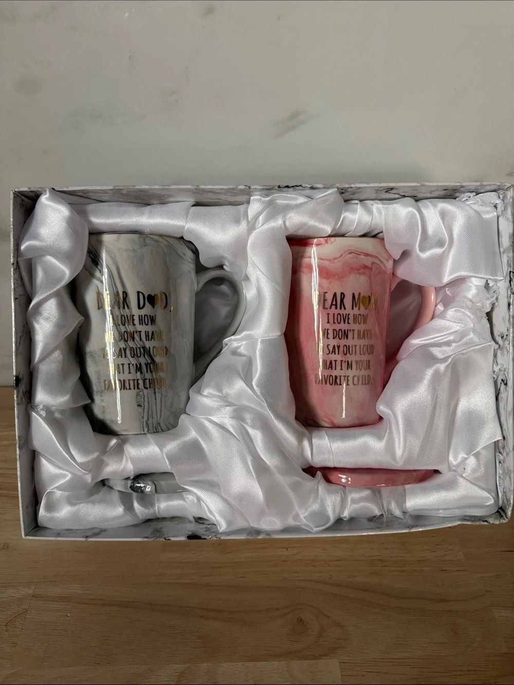Best Mom Ever & Best Dad Ever Marble Mug Gift Set - Pink and Gray NIP